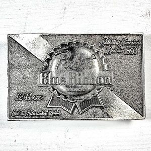 Pabst Blue Ribbon Beer Belt Buckle. Color: Silver. Large Pabst Logo. Like New.
